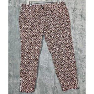 Skye's The Limit Pants geometric red beige sz 12 stretch ankle zip